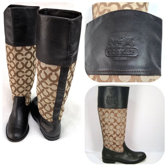 Coach Chrissi Monogram beige brown riding boots - Picture 1 of 9